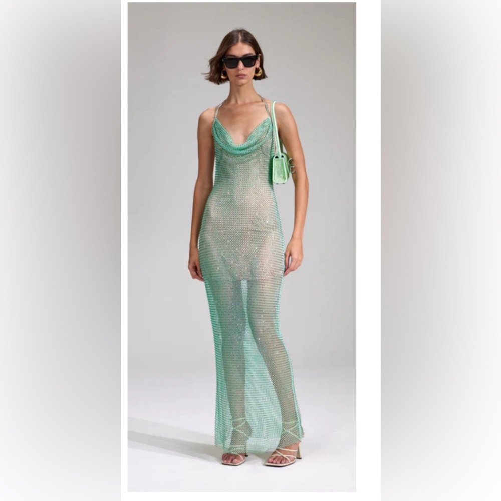 MINT RHINESTONE FISHNET MAXI DRESS